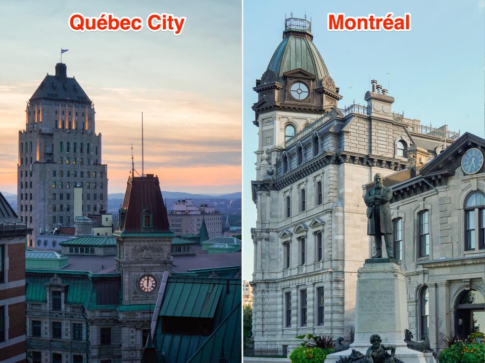 Old-world architecture in Québec City (L) and Montréal (R).