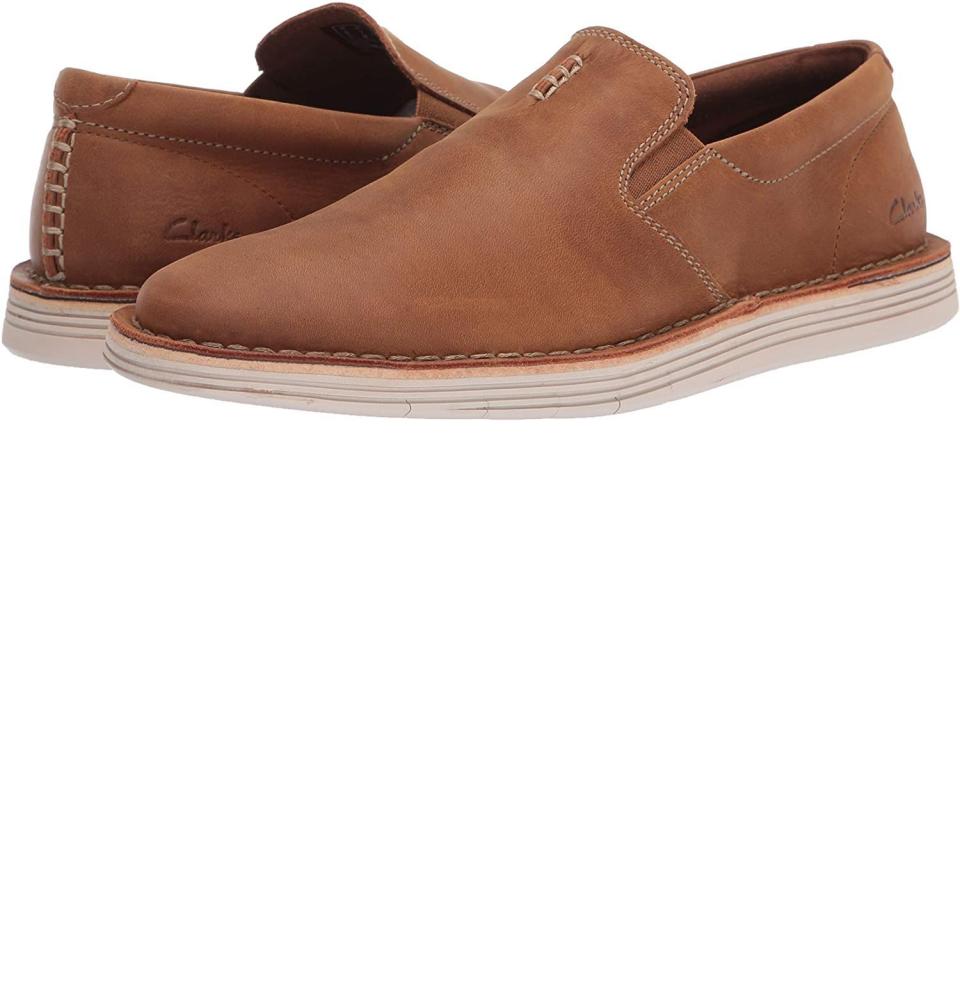 <p><strong>Clarks</strong></p><p>amazon.com</p><p><strong>$59.99</strong></p><p><a href="https://www.amazon.com/dp/B0853Q41KZ?tag=syn-yahoo-20&ascsubtag=%5Bartid%7C10054.g.36145038%5Bsrc%7Cyahoo-us" rel="nofollow noopener" target="_blank" data-ylk="slk:Buy;elm:context_link;itc:0;sec:content-canvas" class="link ">Buy</a></p><p>These slip-ons nail that no-fuss, all-vibes summer style, and they've got comfort technology, which his soles will be very happy about.</p>