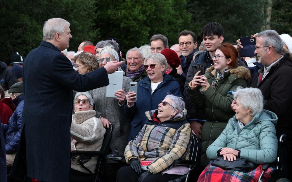 Duke of York addresses with wellwishers after attending the Royal Family's traditional Christmas Day service