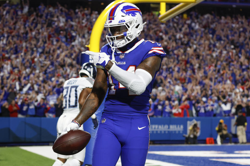 Stefon Diggs and the Buffalo Bills had a great performance in a win over the Titans. (AP Photo/Jeffrey T. Barnes)