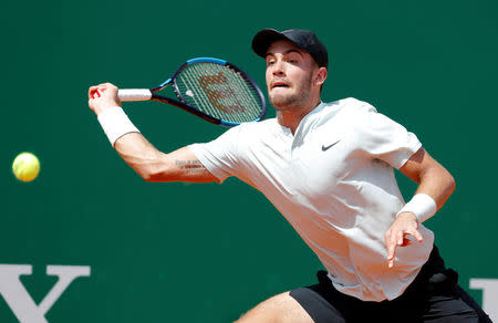 Tennis - ATP - Monte Carlo Masters - Monte-Carlo Country Club, Monte Carlo, Monaco - April 18, 2018 Croatia's Borna Coric in action during his second round match against Serbia's Novak Djokovic REUTERS/Eric Gaillard