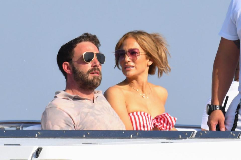 Jennifer Lopez and Ben Affleck on a boat in the Amalfi Coast, Italy, July 28. - Credit: MEGA