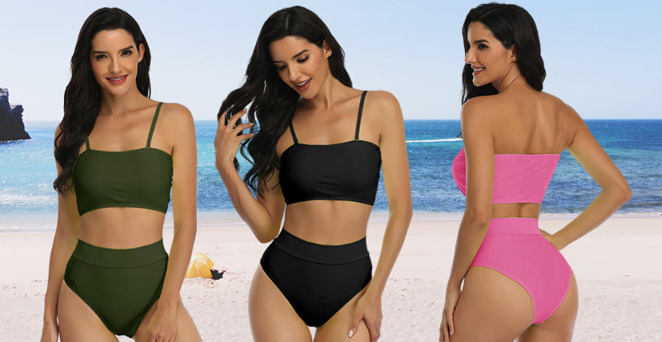 Shoppers are loving the MiYang 2 Piece Bandeau Bikini Set. Image via Amazon.