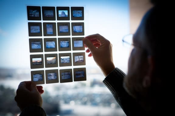 Kodachrome slides, held by geologist Greg Valentine of the University of Buffalo, show images of geologic formations associated with the supereruption of the Silver Creek caldera.