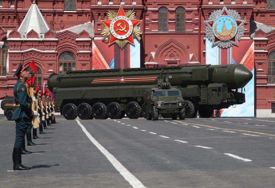 Russian ICBM military missiles launcher seen during the Victory Day Parade at Red Square May 9, 2016 in Moscow, Russia. Russia marks the 71st anniversary of the victory over German Nazis.