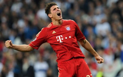 Bayern Munich's Mario Gomez celebrates after his side won the Champions League second leg semi-final against Real Madrid on April 25. Bayern beat nine-time champions Real 3-1 on penalties to go into the final