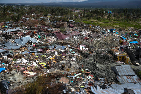 An aerial view of the destruction caused by an earthquake and liquefaction in the Petabo neighbourhood in Palu, Central Sulawesi, Indonesia, October 7, 2018. REUTERS/Athit Perawongmetha