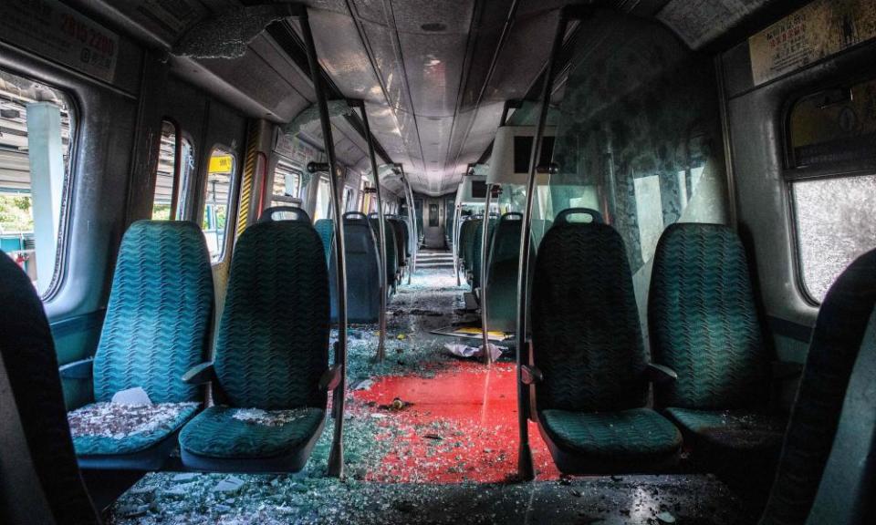 A train carriage after it was vandalised at the University MTR train station.