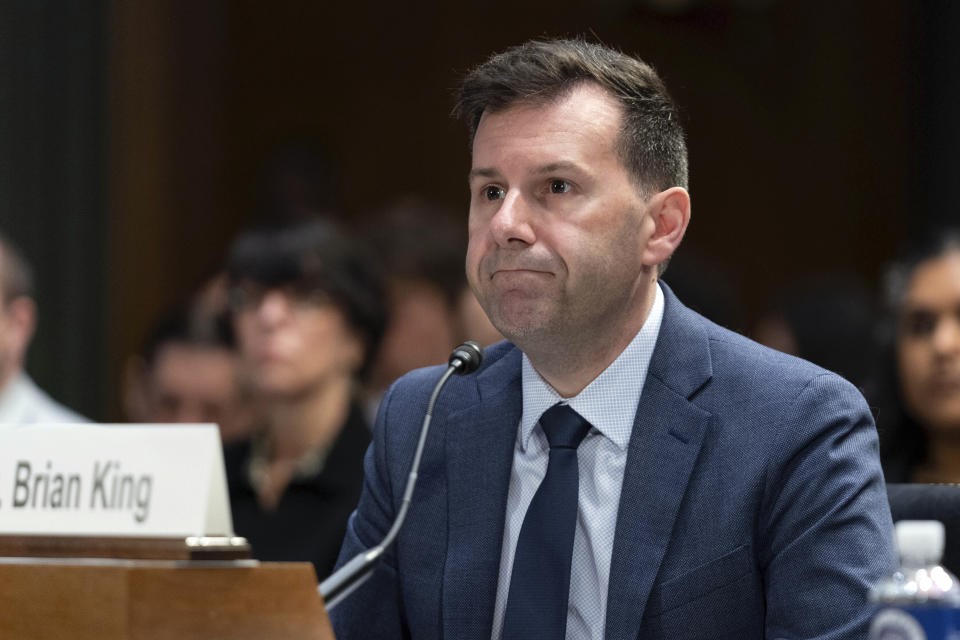 Director of the Food and Drug Administration's Center for Tobacco Products, Brian King, testifies before the Senate Judiciary Committee during a hearing on combating the rise of illegal electronic cigarettes, on Capitol Hill, Wednesday, June 12, 2024, in Washington. ( AP Photo/Jose Luis Magana)