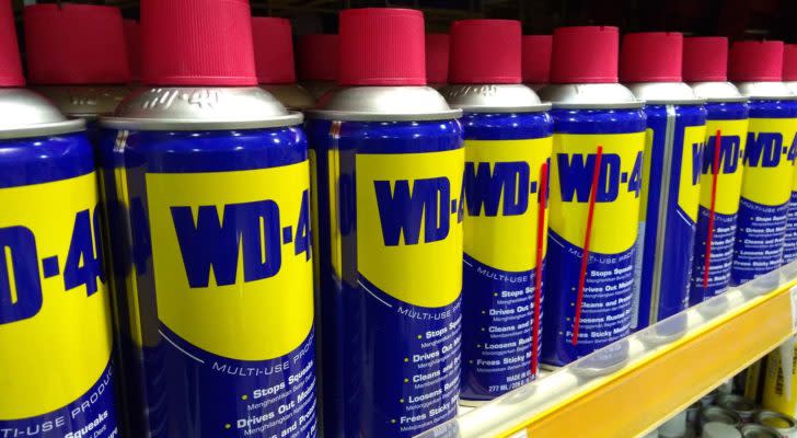 a shelf stocked full of WD-40