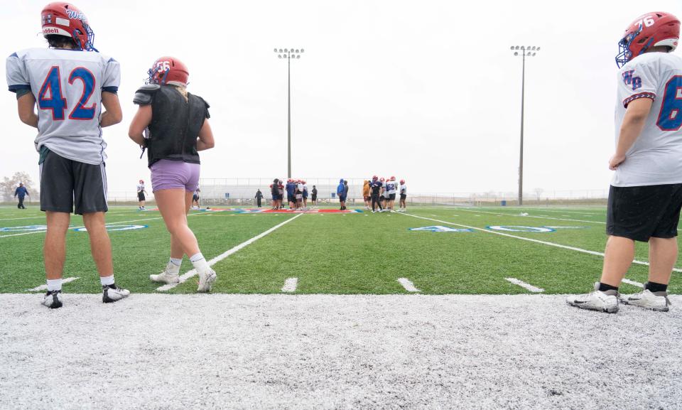 Western Boone lineman Emmy Roys stands on the sidelines Tuesday, Oct. 25, 2022, in Thorntown. 