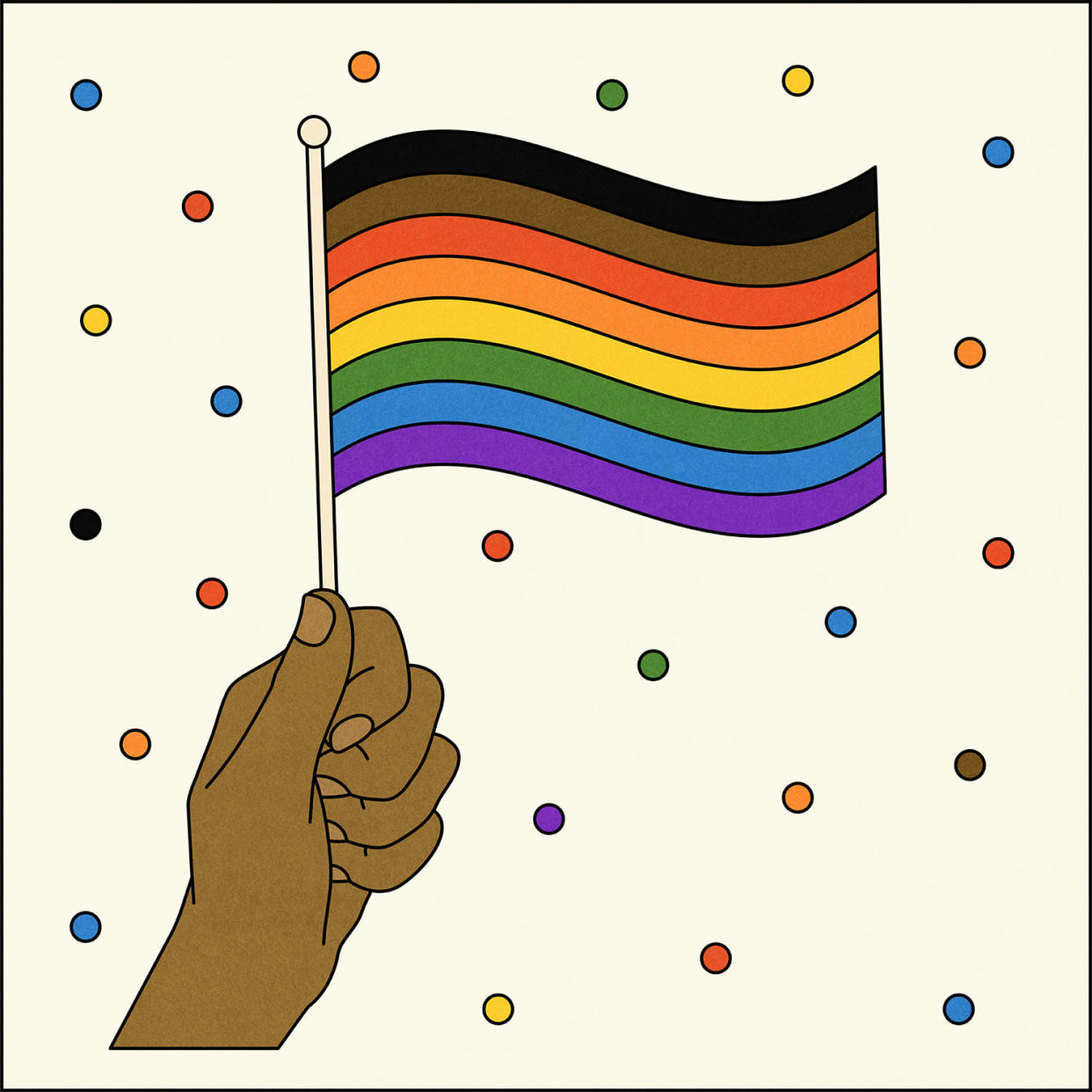 Illustration of hand holding Philly Pride flag (Allie Sullberg for TODAY)