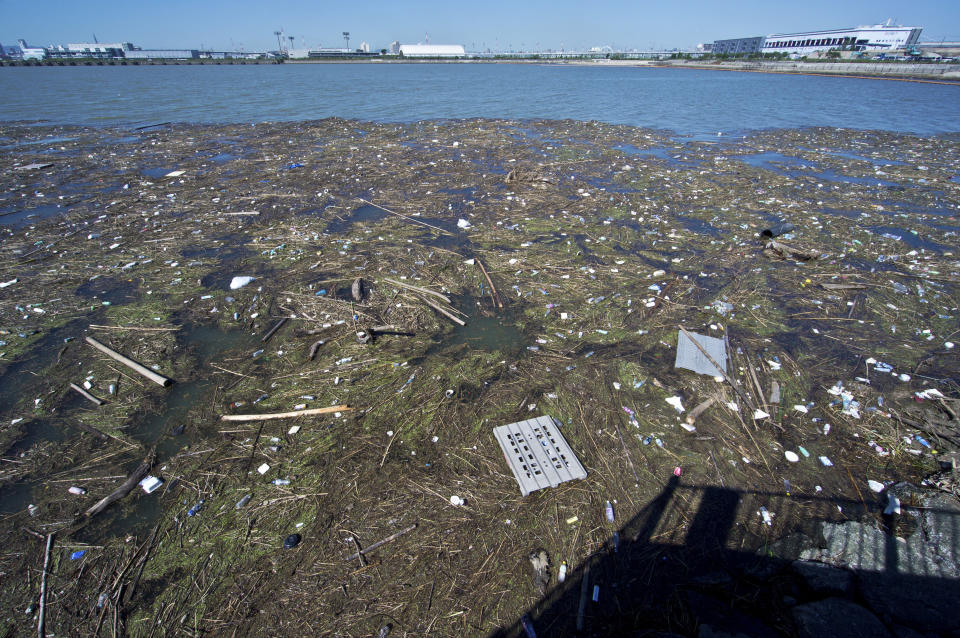 <p>Garbage from the Gulf of Osaka is washed ashore in Osaka, Japan.</p>