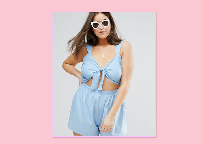 <p>A summertime favorite, rompers are coming in everything from bodycon lace to nautical-inspired fabrics. ASOS Curve Tie Front Romper in Chambray, $42, <a rel="nofollow noopener" href="http://us.asos.com/asos-curve/asos-curve-tie-front-romper-in-chambray/prd/7953931?iid=7953931&clr=Blue&cid=18828&pgesize=23&pge=0&totalstyles=23&gridsize=3&gridrow=5&gridcolumn=1" target="_blank" data-ylk="slk:ASOS;elm:context_link;itc:0;sec:content-canvas" class="link ">ASOS </a> </p>