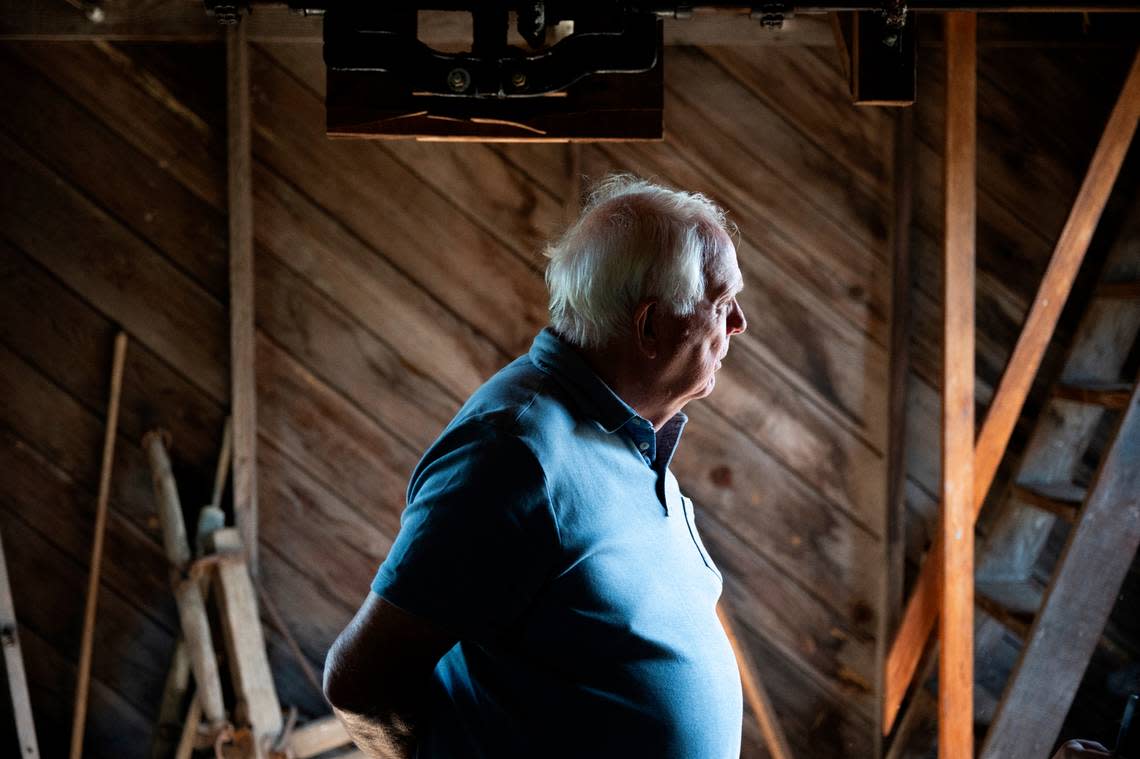 Don Nelson looks out the window of the second floor of the Nyholm Windmill, on Thursday, June 20, 2024, in Edgewood, Wash. Brian Hayes/bhayes@thenewstribune.com