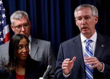 Montgomery County District Attorney Kevin Steele speaks during a news conference after a jury convicted actor and comedian Bill Cosby for sexual assault during a retrial in Norristown, Pennsylvania, U.S., April 26, 2018. REUTERS/Brendan McDermid