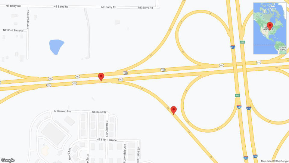 A detailed map that shows the affected road due to 'Broken down vehicle on North Oakley Avenue in Kansas City' on January 2nd at 2:21 p.m.