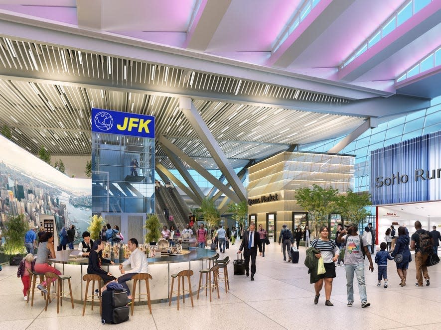 Rendering of New Terminal One's post-security retail and dining plaza.