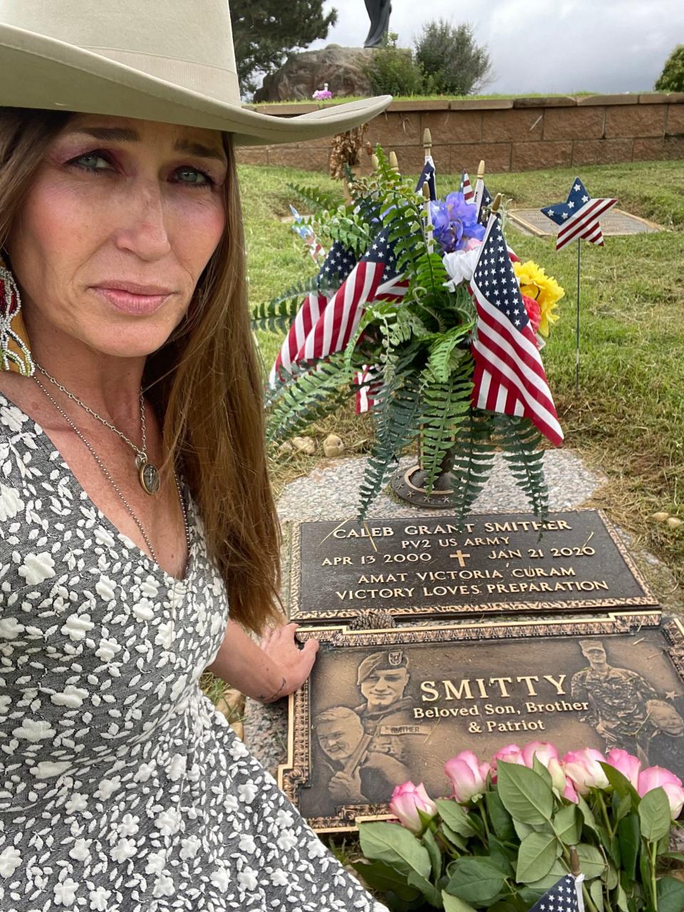 Heather Baker visits the gravesite of her son, Pvt. 2nd Class Caleb "Smitty" Smither.