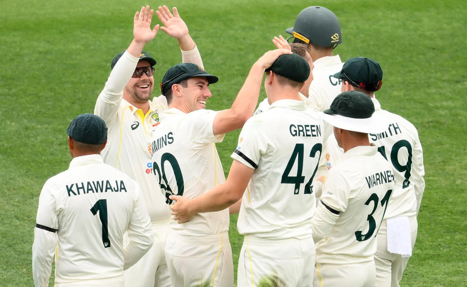 Cameron Green and the Aussies, pictured here celebrating the dismissal of Marco Jansen. 