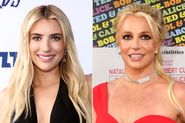 <p>Kevin Mazur/Getty; Jon Kopaloff/FilmMagic</p> (L-R) Emma Roberts and Britney Spears.