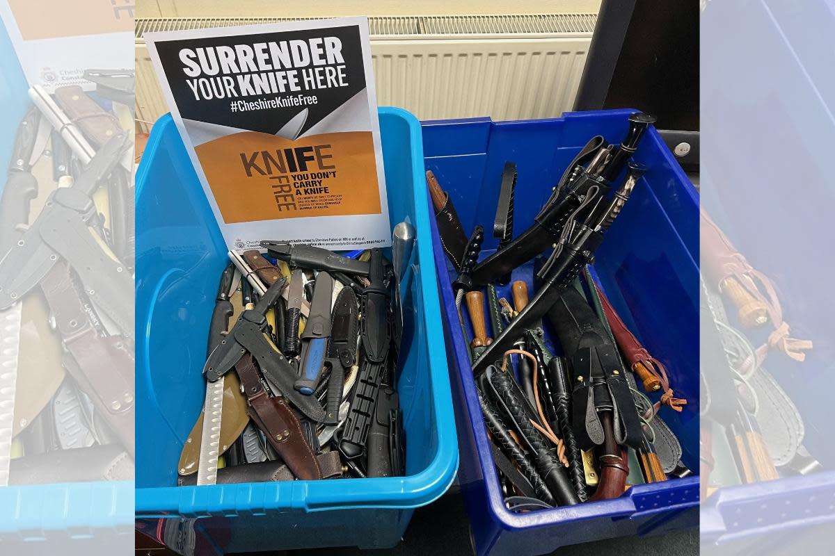 The knife haul handed into police in Warrington <i>(Image: Cheshire Police)</i>