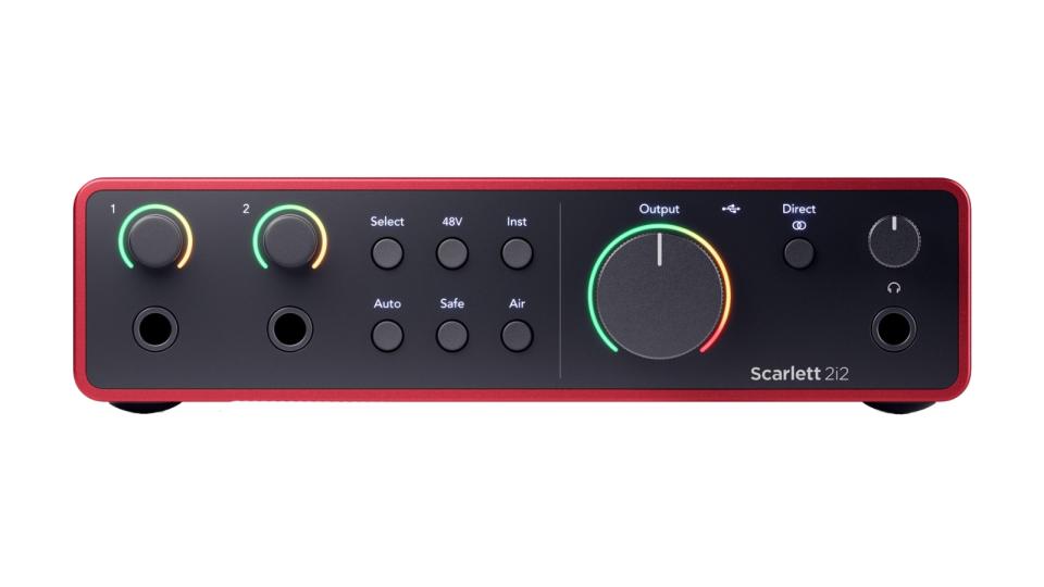 Front shot of the Focusrite Scarlett 2i2 audio interface