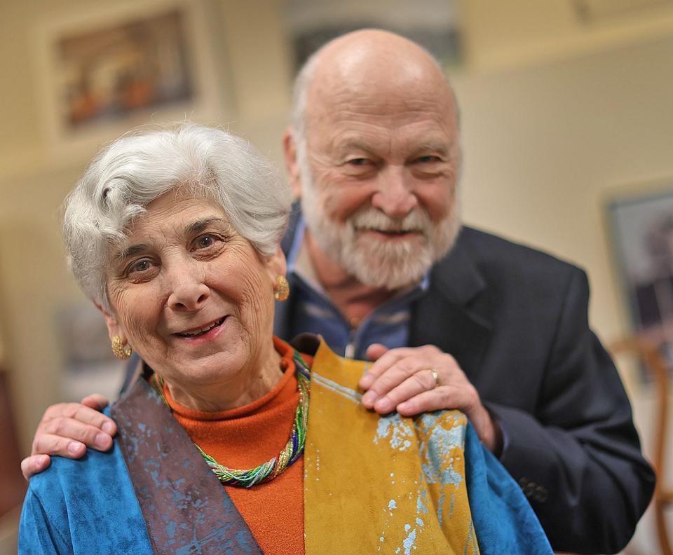 Francine and Paul Townsend, of Hull, were high school sweethearts and have been together for 55 years. They also work together as owners of Mod-Tech Homes in Hingham. Monday, Feb. 12, 2024.