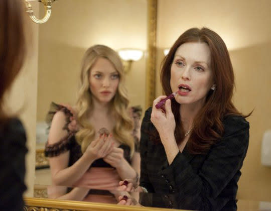 Julianne Moore will take risks in her roles but not on her face. The 52-year-old actress, who has spoken out against plastic surgery, really went for it in 2009's "Chloe." Moore plays a woman who falls into a relationship with an escort (played by twenty-something Amanda Seyfried) hired to seduce her husband.