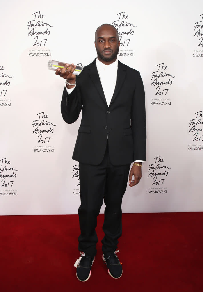 <p>Model Hailey Baldwin presented Virgil Abloh with the award for Urban Luxe Brand of the Year.<br>The Off-White designer beat the likes of Fenty Puma and athleisure label-of-the-moment, Vetements for the trophy. Backstage, the multi-hyphenate told <em>Yahoo Style UK</em> refused to reveal any planned collaborations for 2018, saying: “I just want to work. I’m down to do anything that’s exciting and creative. I look at every year as a blank slate so I’m ready to get January started.” He did however say that Ryan Gosling has hit him up. We wait with bated breath. <em>[Photo: Getty]</em> </p>