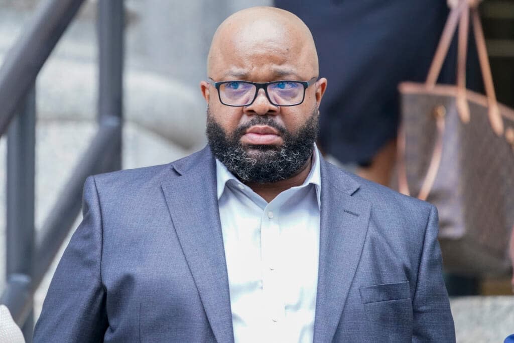 R. Kelly’s manager Donnell Russell leaves federal court, Wednesday, July 20, 2022, in New York. (AP Photo/Mary Altaffer)