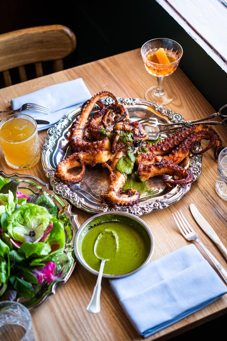 Ssam-style charmoula octopus at Uptown's Mister Mao