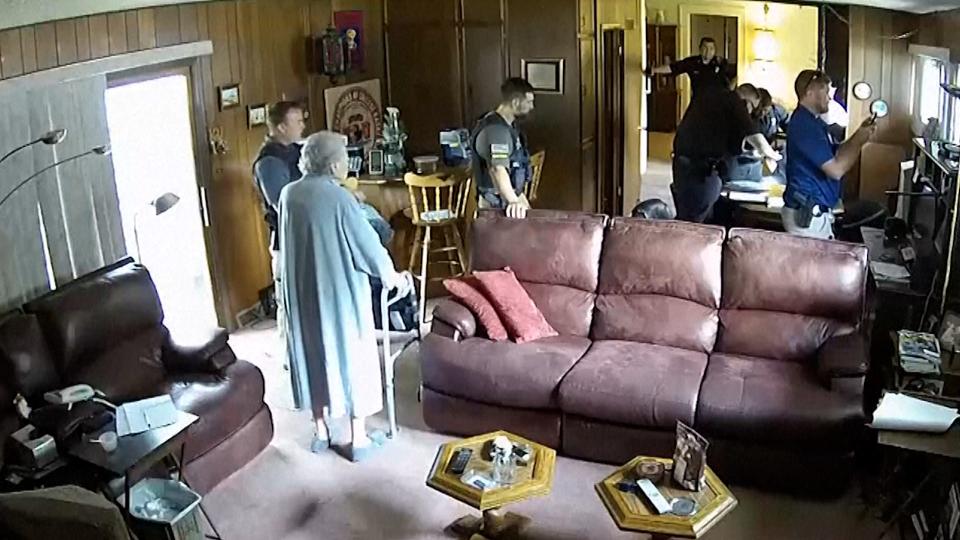 Newly released video shows 98-year-old Joan Meyer, mother of a Kansas newspaper publisher, confronting Marion police as they searched her home.