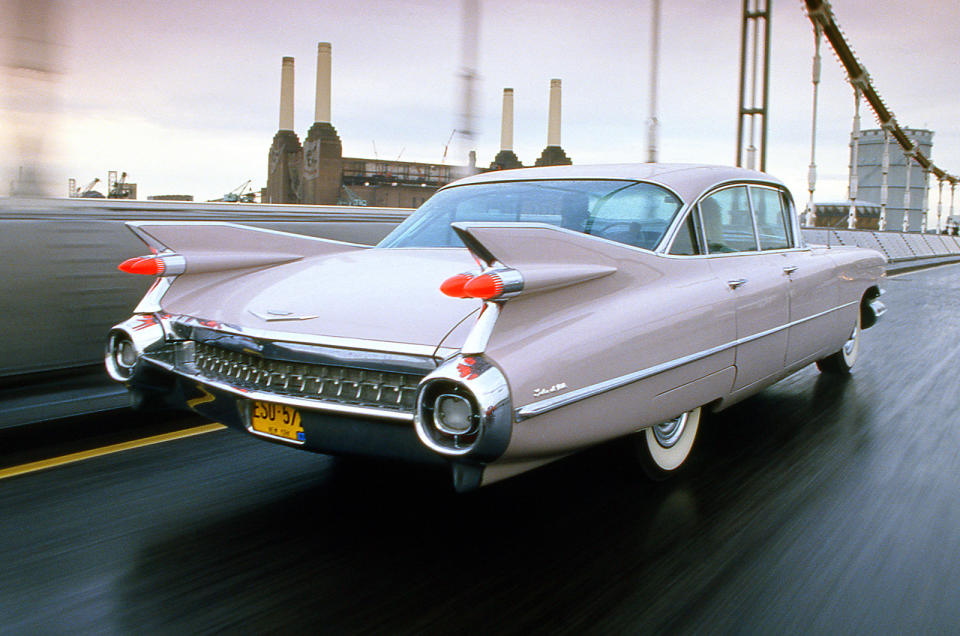 <p>General Motors chief designer <strong>Harley Earl</strong> (1893-1969) takes most of the credit for introducing the tail fin as a styling phenomenon, though many think his junior <strong>Franklin Quick Hershey</strong> (1907-1997) did the real work. Either way, the tail fin made its first small appearance on the 1948 <strong>Cadillac</strong> and rapidly grew in size and prominence on all manner of American cars through the 1950s.</p><p>The tail fin made its way into the looks of cars around the world and reached its literal and figurative peak in the 1959 <strong>Cadillac</strong> <strong>Eldorado </strong>(pictured). By the start of the 1960s, tail fins were strongly associated with the previous decade, and they became smaller, before fading away by the end of that decade in favour of more practical designs. </p>