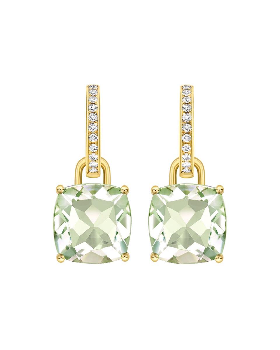 Kiki Classics 18k Gold Diamond Green Amethyst Earrings