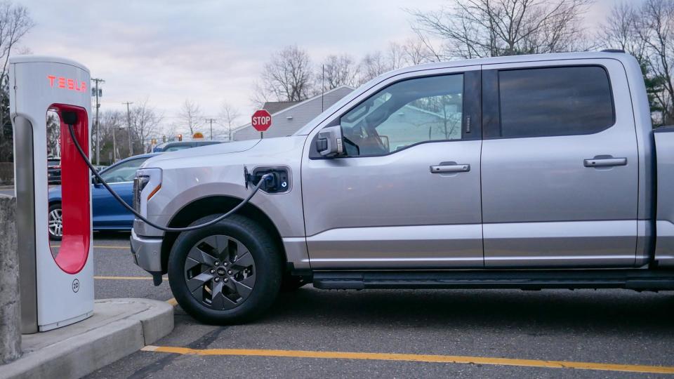 Left side of Ford F150 Lightning while charging