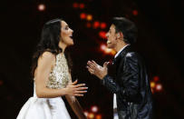 Singers Anita Simoncini and Michele Perniola representing San Marino performs the song "Chain of Lights" during the second semifinal, May 21, 2015. REUTERS/Leonhard Foeger