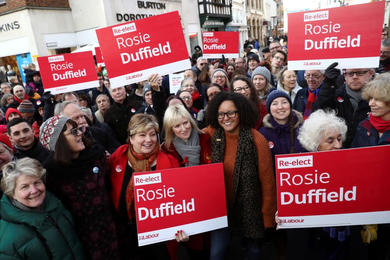 Rosie Duffield and Emily Thornberry meet activists at a rally in Canterbury