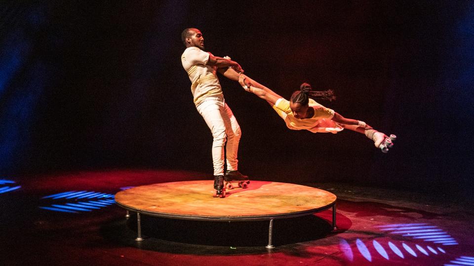 A scene from "Circus Abyssinia: Tulu," playing through Jan. 1, 2023, at the New Victory Theater in New York City.