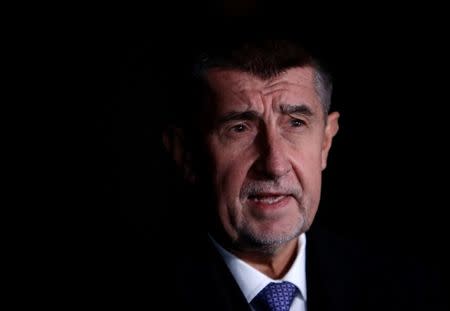 The leader of ANO party Andrej Babis speaks to the media at Prague Castle after a meeting with President Milos Zeman in Prague, Czech Republic November 28, 2017. REUTERS/David W Cerny/Files