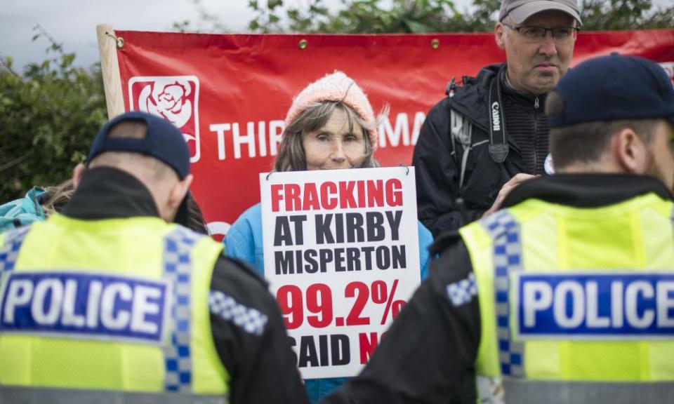 A protester at the Anti-Fracking Demonstration in Kirby Misperton, Lancashire.