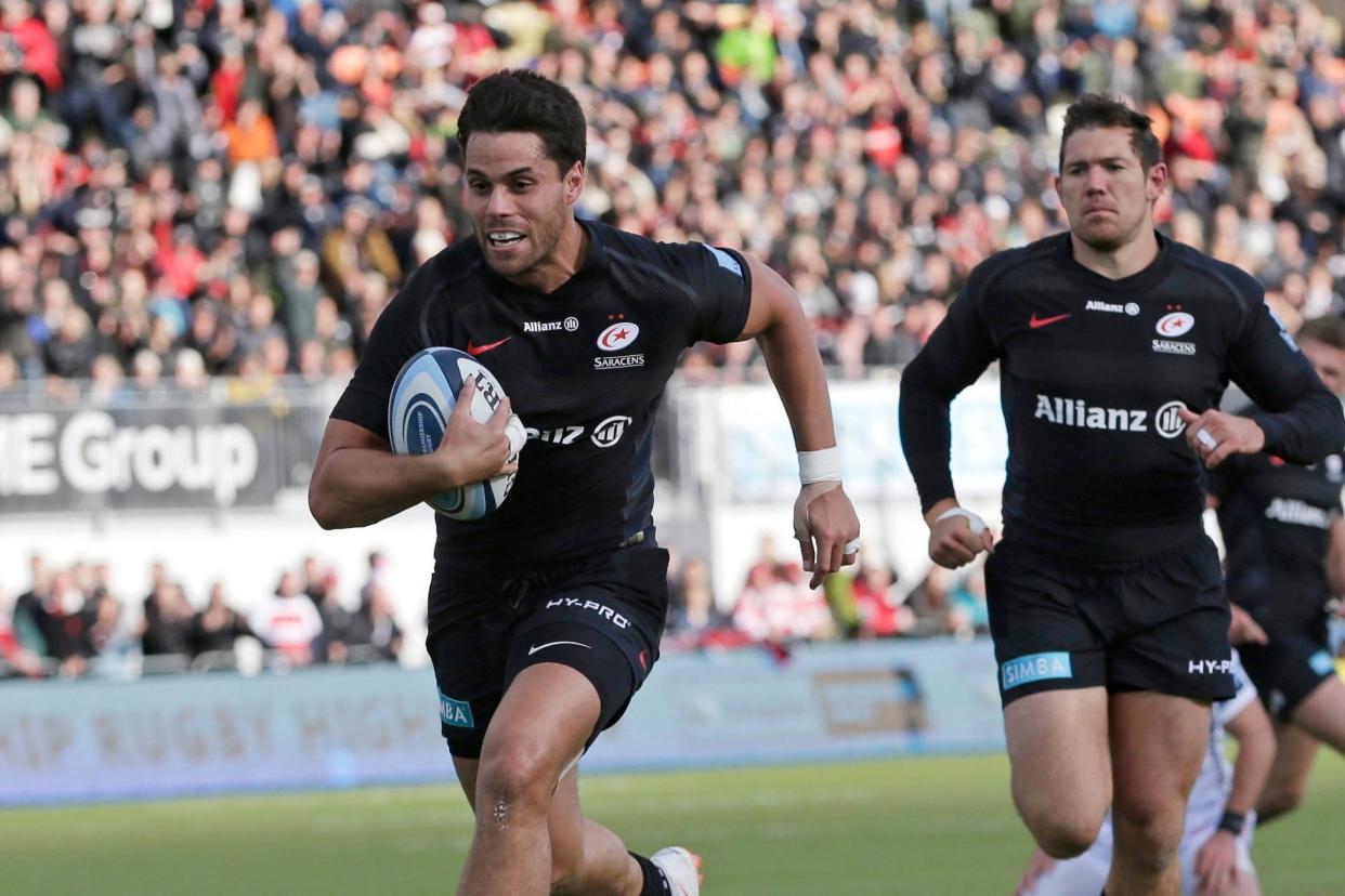 Bonus-point win: Maitland crosses the whitewash for Saracens' fifth try of the afternoon: Getty Images