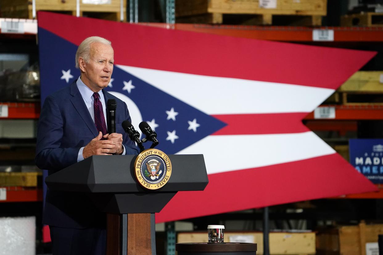 President Joe Biden tours United Performance Metals, Friday, May 6, 2022, in Hamilton, Ohio, to push Congress to pass a bill designed to boost manufacturing in the United States, particularly products hampered by overseas supply chain issues, caused by factors including the COVID-related lockdowns in China and the war in Ukraine.