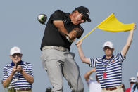 Phil Mickelson hits his tee shot on the 15th hole during the second round of the PGA Championship golf tournament on the Ocean Course Friday, May 21, 2021, in Kiawah Island, S.C. (AP Photo/David J. Phillip)