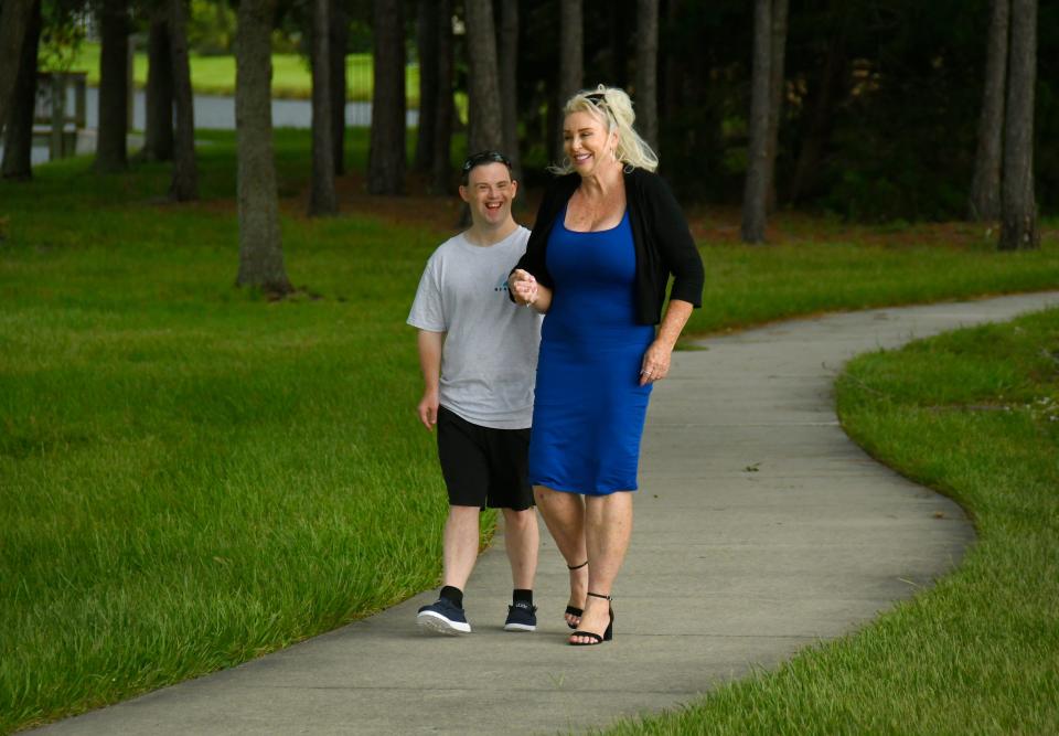 Bobby Campbell, 34, with his mother Debbie Jameson, of Viera. Bobby was chosen to appear in the annual National Down Syndrome Society (NDSS) video presentation to be shown in Times Square, New York on September 9, 2023.