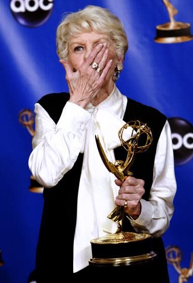 A happy and surprised Elaine Stritch at the Emmy Awards at the Shrine in Los Angeles on Sunday, September 19, 2004.