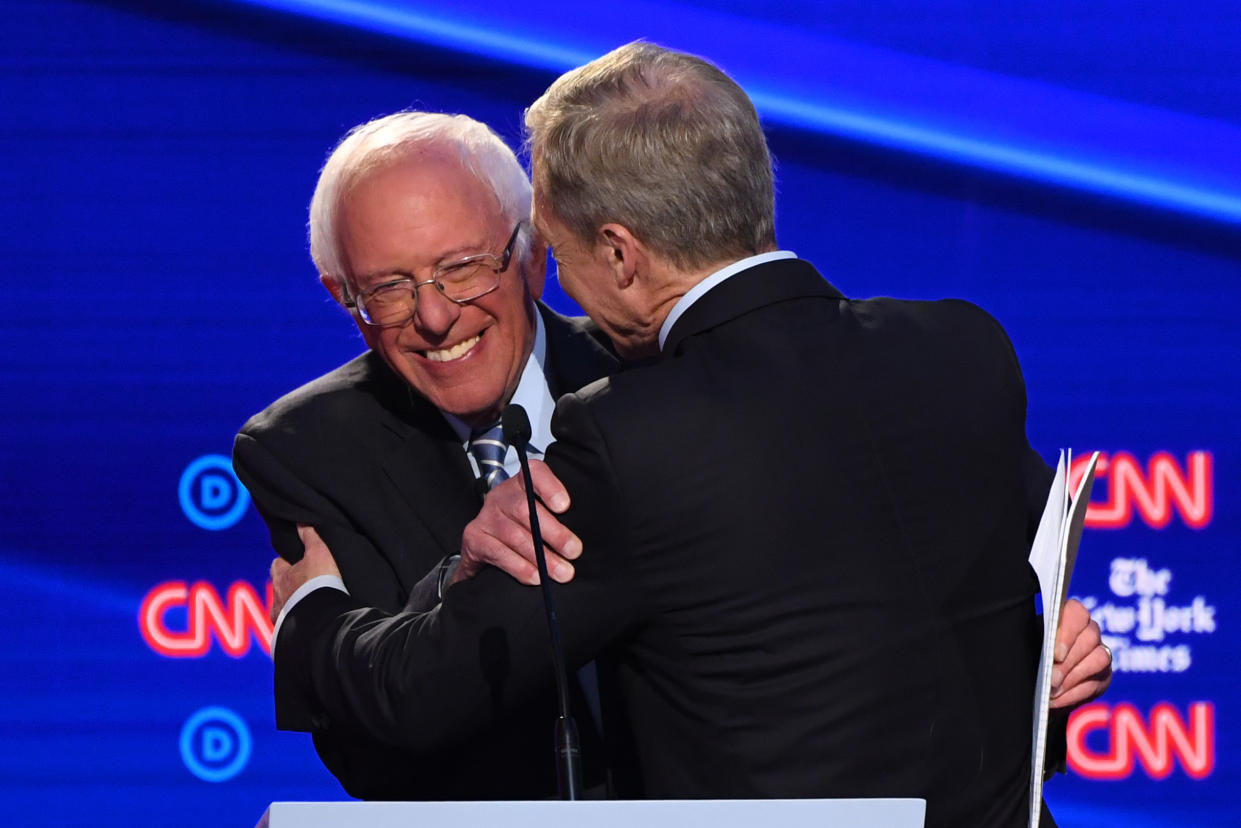 Bernie Sanders, left, with Tom Steyer