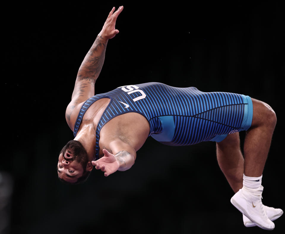 Gable Steveson did a backflip after securing Olympic gold (Valery Sharifulin\TASS via Getty Images)