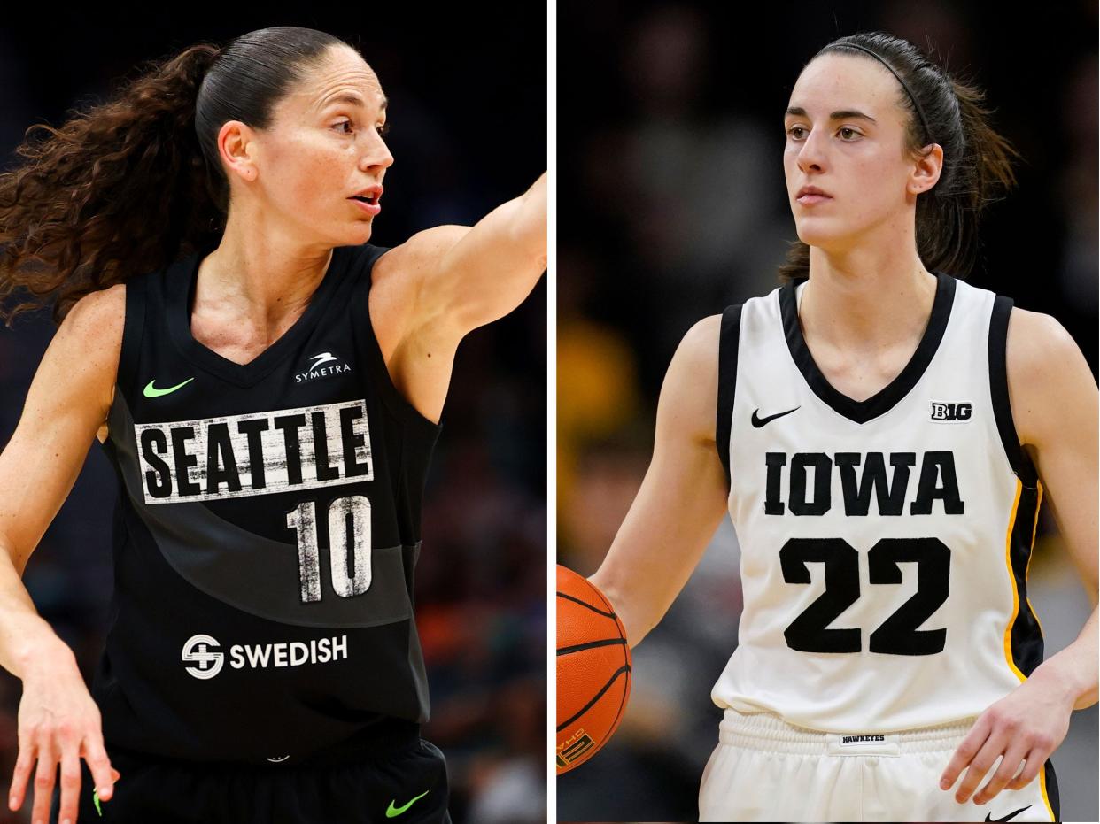 Sue Bird (left) and Caitlin Clark.