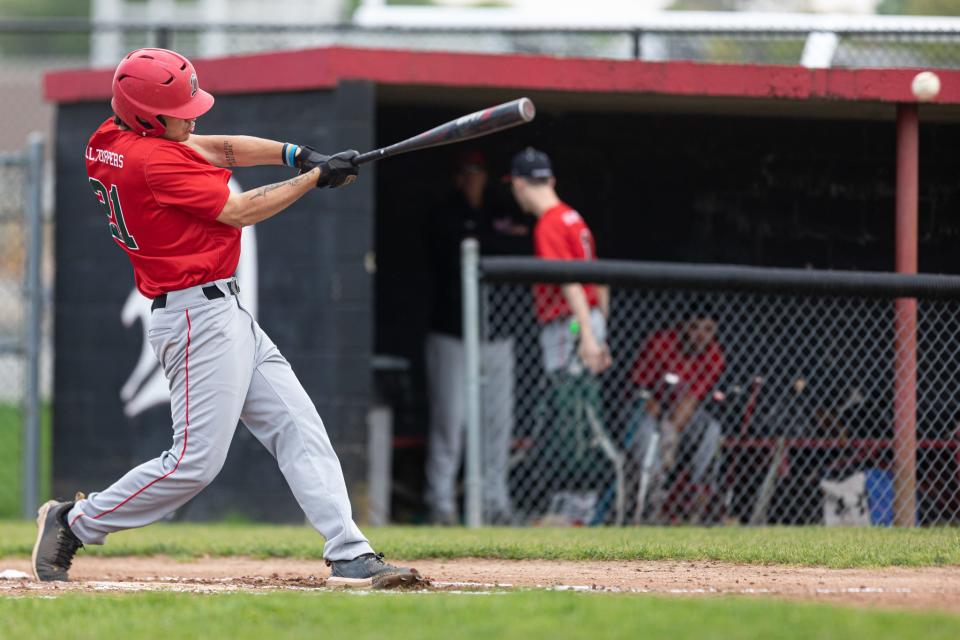 Durfee’s Ryan Lopes drills a double in Friday’s game against Dartmouth.